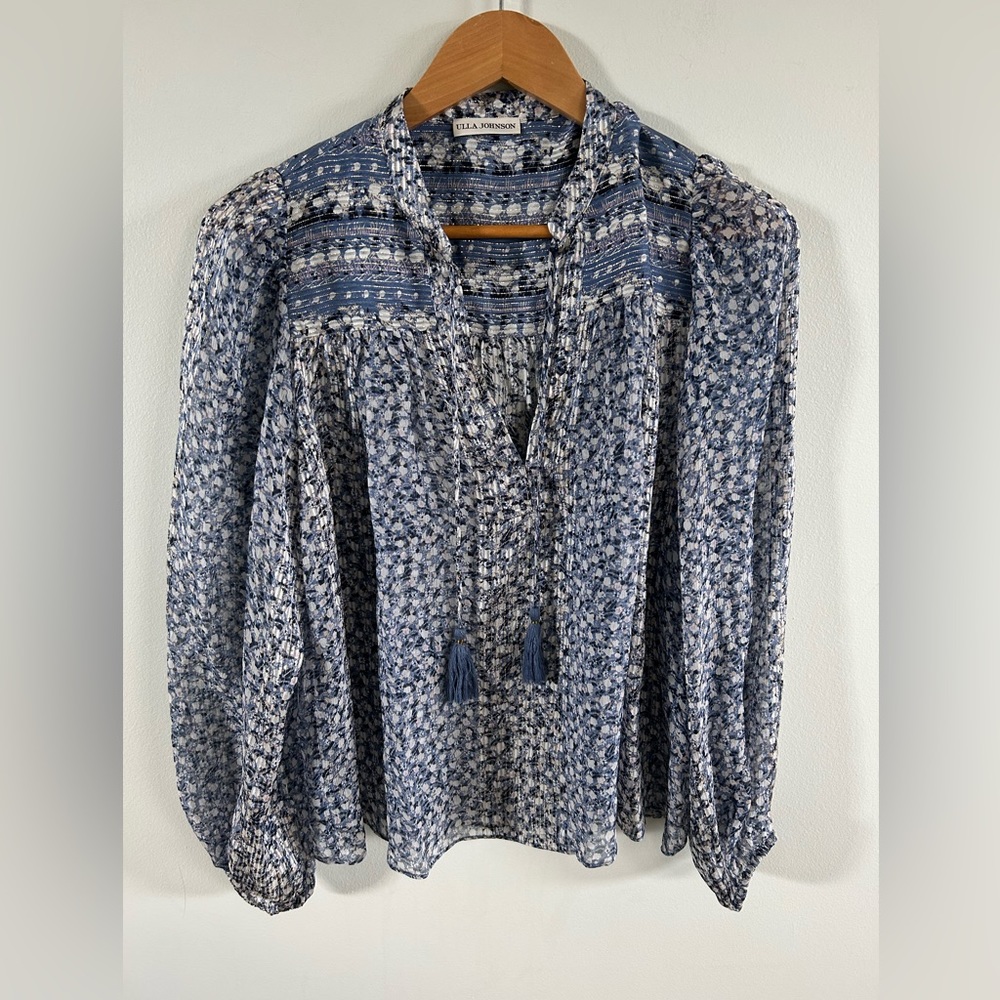 Ulla Johnson blue blouse tassels 6